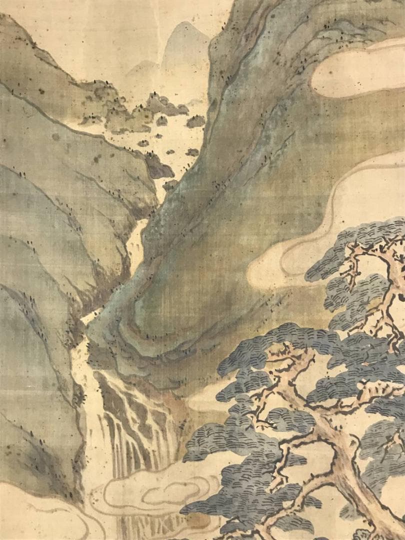 【真作】晃文/青緑山水人物図/大正時代/高士人物図/掛軸☆宝船☆AD-495