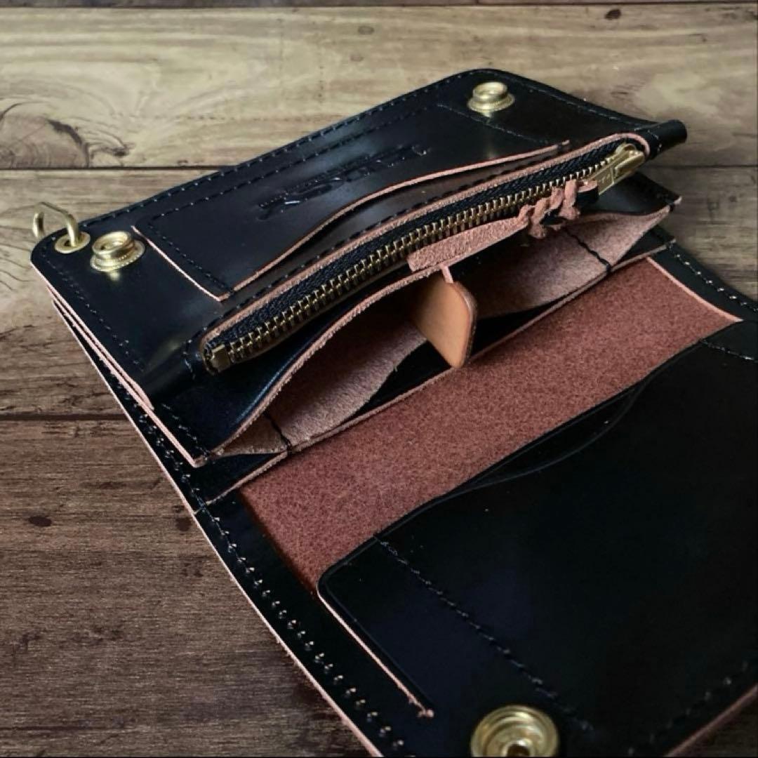 【お札を折らずに収納】ミドルトラッカーウォレット3層 茶芯ブラック【受注生産】