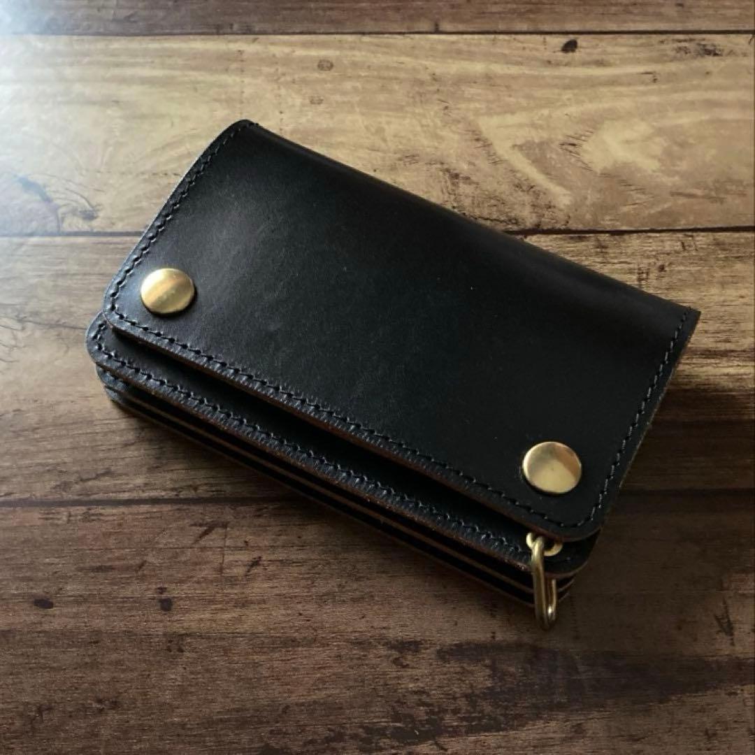 【お札を折らずに収納】ミドルトラッカーウォレット3層 茶芯ブラック【受注生産】