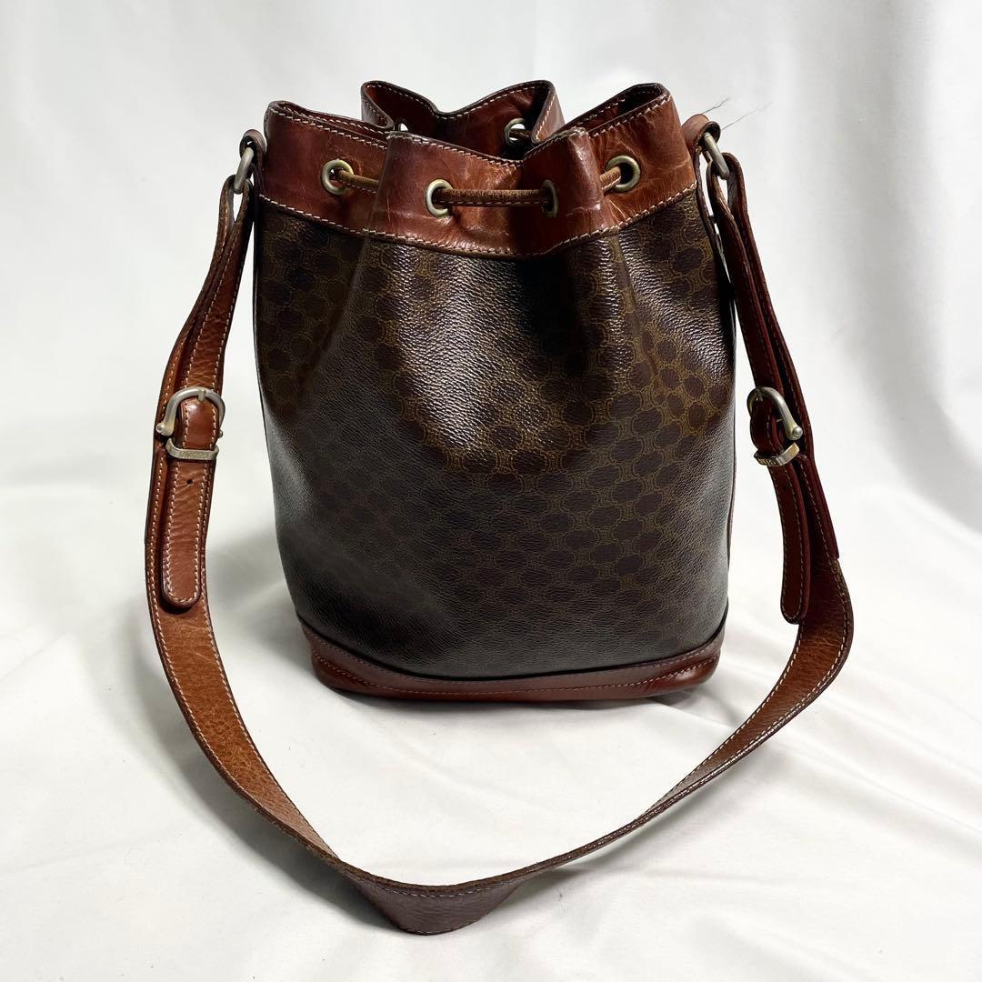 セリーヌ ワンショルダーバッグ 巾着 マカダム トリオンフ レザー PVC ロゴ