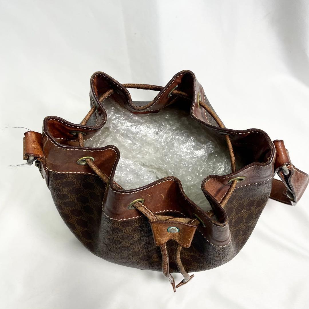 セリーヌ ワンショルダーバッグ 巾着 マカダム トリオンフ レザー PVC ロゴ