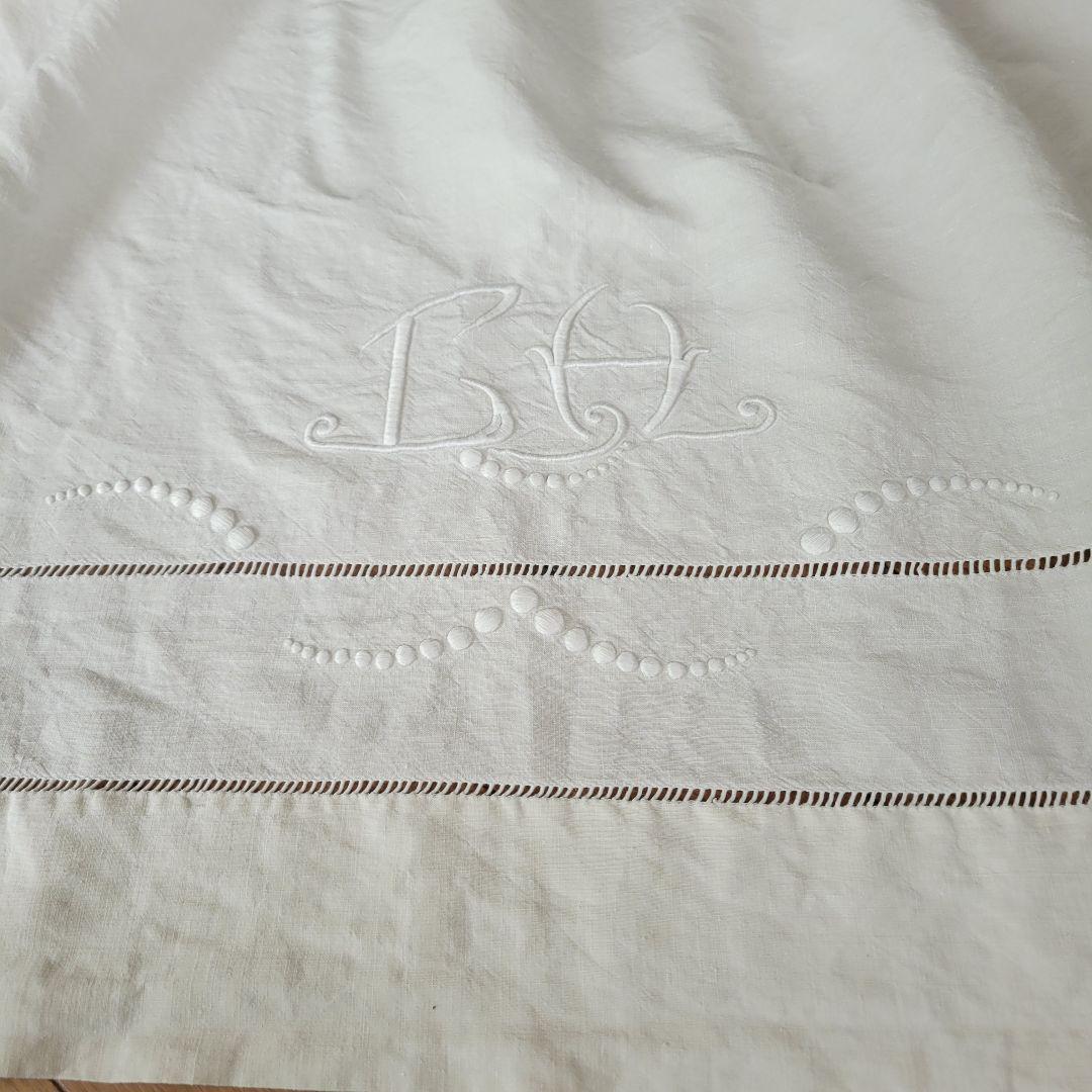 France Antique Linge Ancien Feuilles MONOGRAM“H フランス