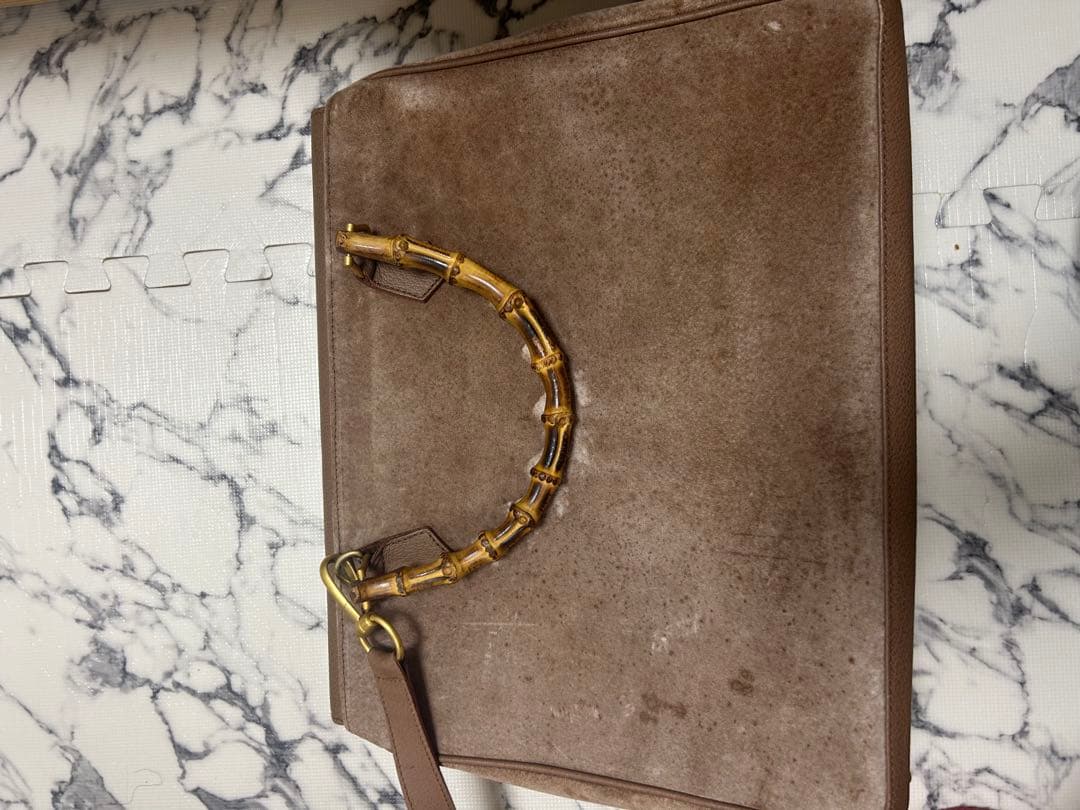 GUCCI　バンブーハンドルモスグリーン スエード レザートートバッグ