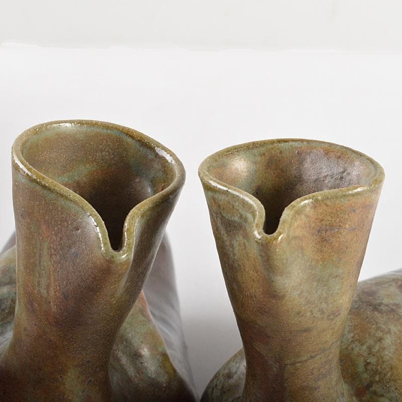 トミー富山県　越中　小杉焼　柿釉　鴨徳利　酒器　一對　共箱　M　R6076