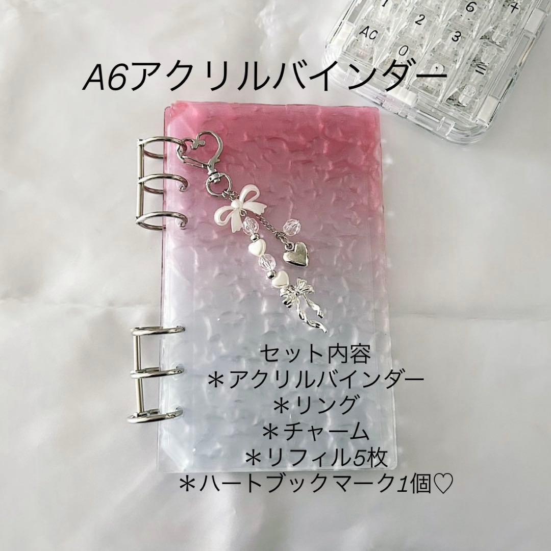 アクリルバインダー♡水流模様A6韓国バインダー貯金savingリボンHeart