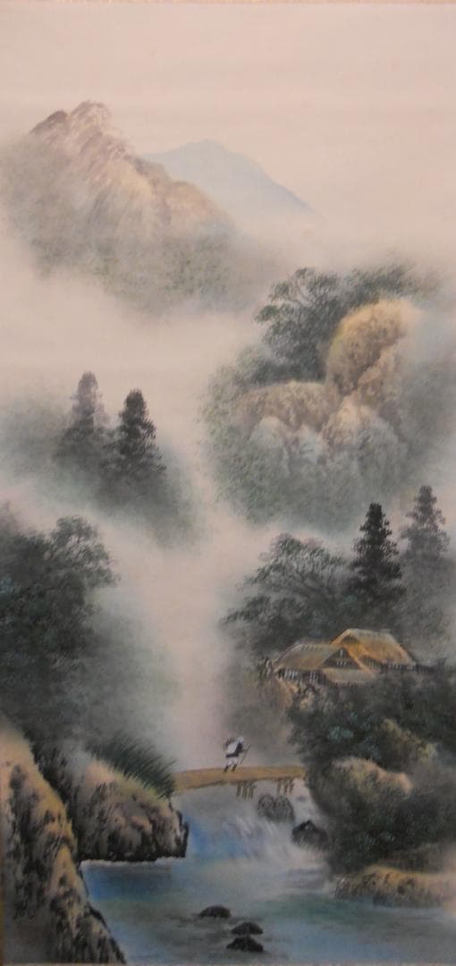 掛け軸 竹鳳 彩色山水 絹本 希少 軸装 茶道具 掛軸 美品です。 掛け軸 玉芳 彩色山水 絹本 希少 軸装 茶道具 掛軸 美品 です。 掛け軸 玉