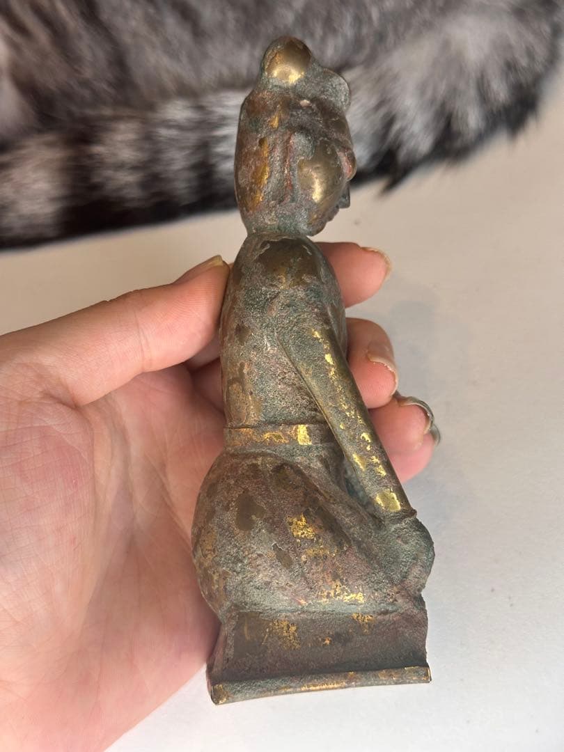 中国古董品 唐代 青銅製 鎏金 人物置物