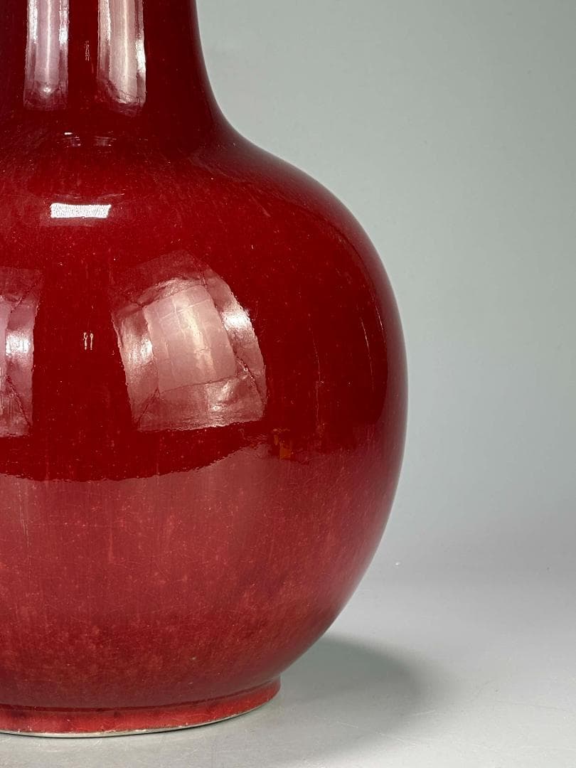 中国美術　中国景徳鎮製 　在銘　辰砂大花瓶　紅釉賞瓶　花入花器　華道具　時代物