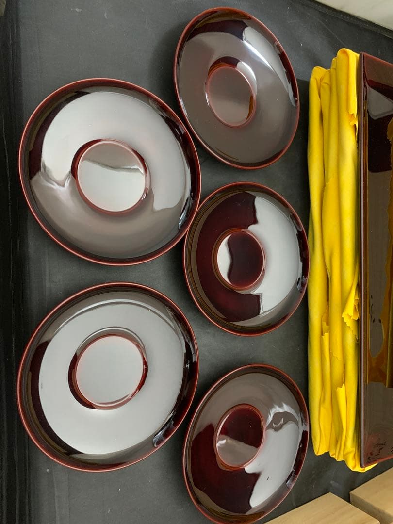 溜塗 輪島塗 慶塚茶托5客/半月銘々皿5客 セット売