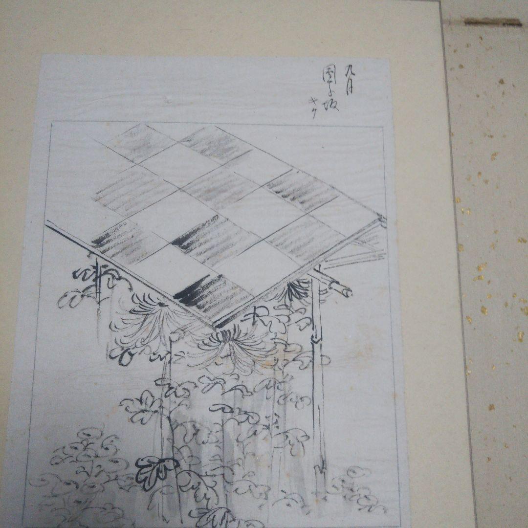骨董 江戸名所 十二ヶ月 屏風法下画