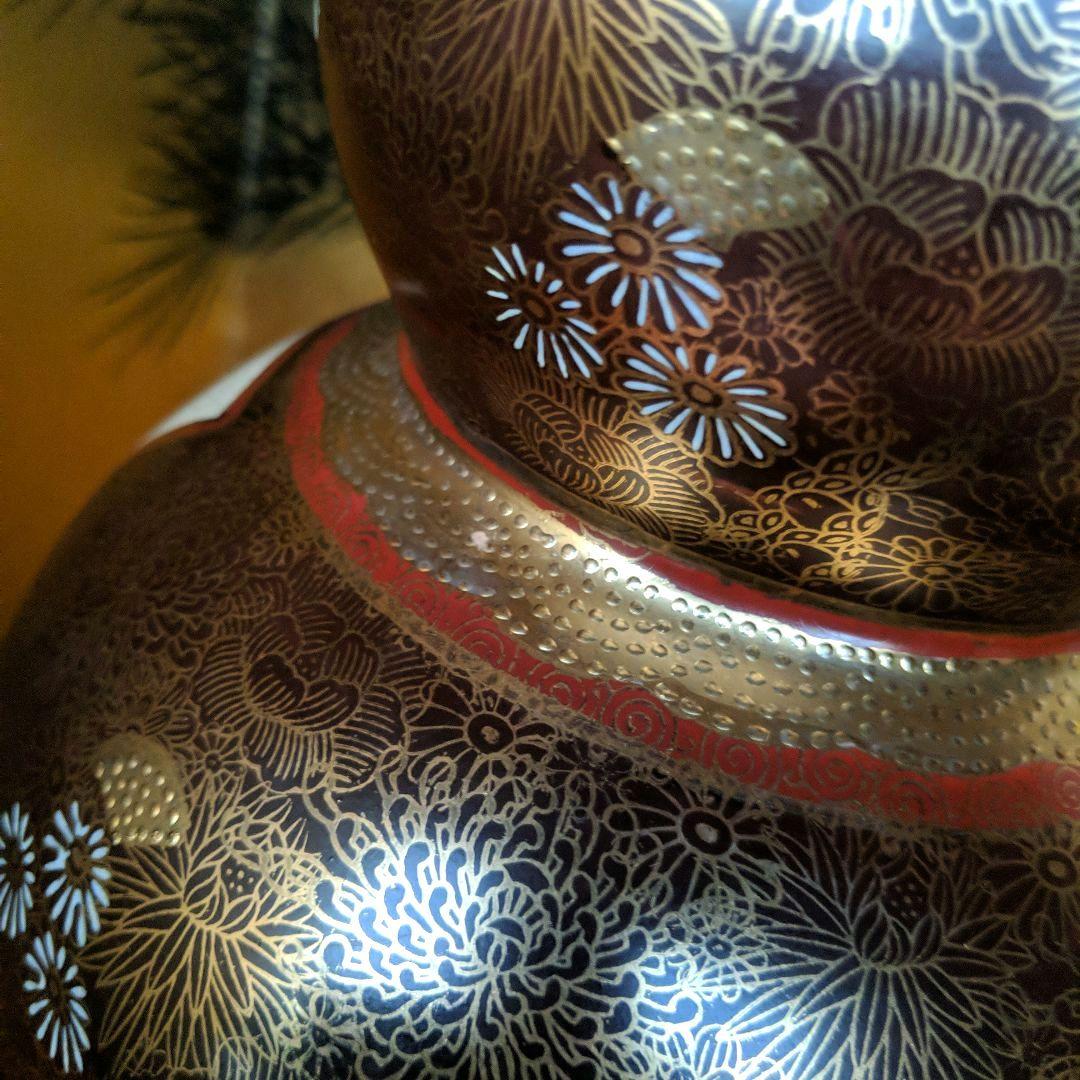 薩摩焼 連山造 瓢箪型金襴手花尽文 ストア 扇面花鳥図 飾り壺