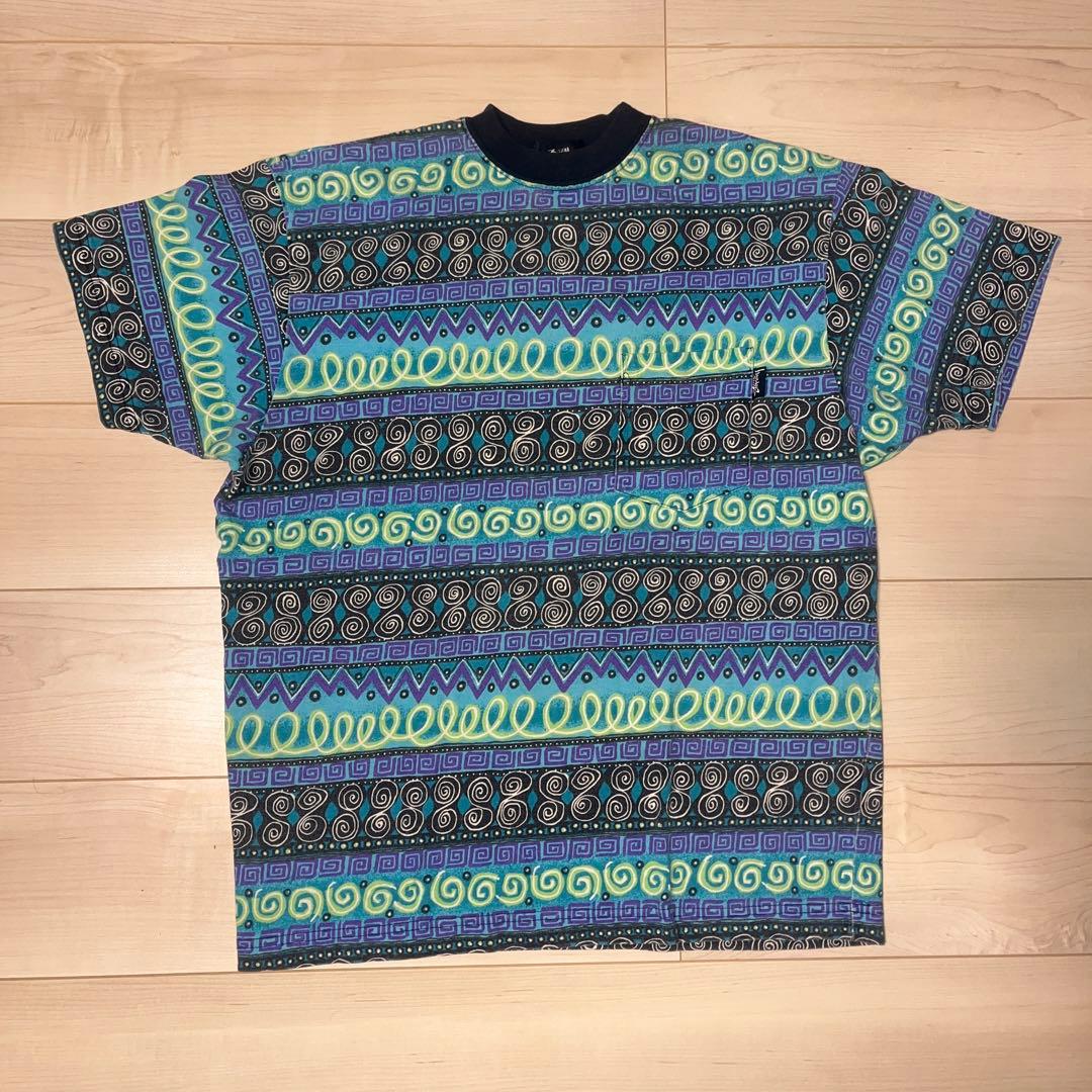 80's OLD STUSSY（オールド ステューシー）総柄 黒タグ Tシャツ
