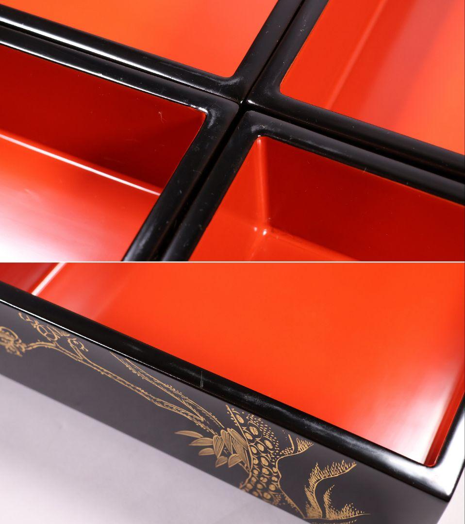 輪島塗 森漆器店 沈金 丸に蔦家紋 松竹梅 五段重箱 黒 朱 木製【MB57