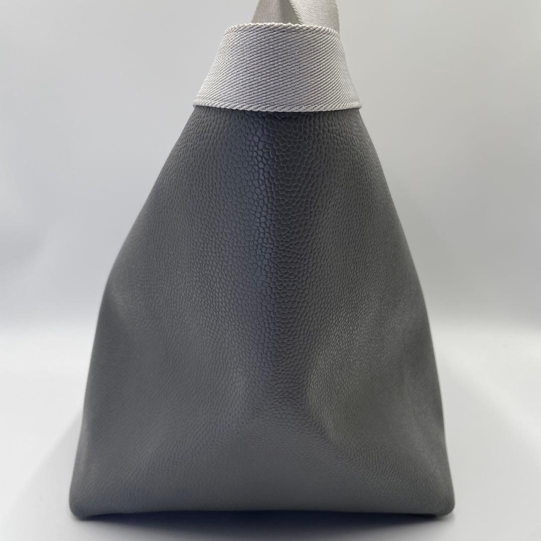 美品 エルベシャプリエ ハンドバッグ 舟型トート L 725GP レザー グレー