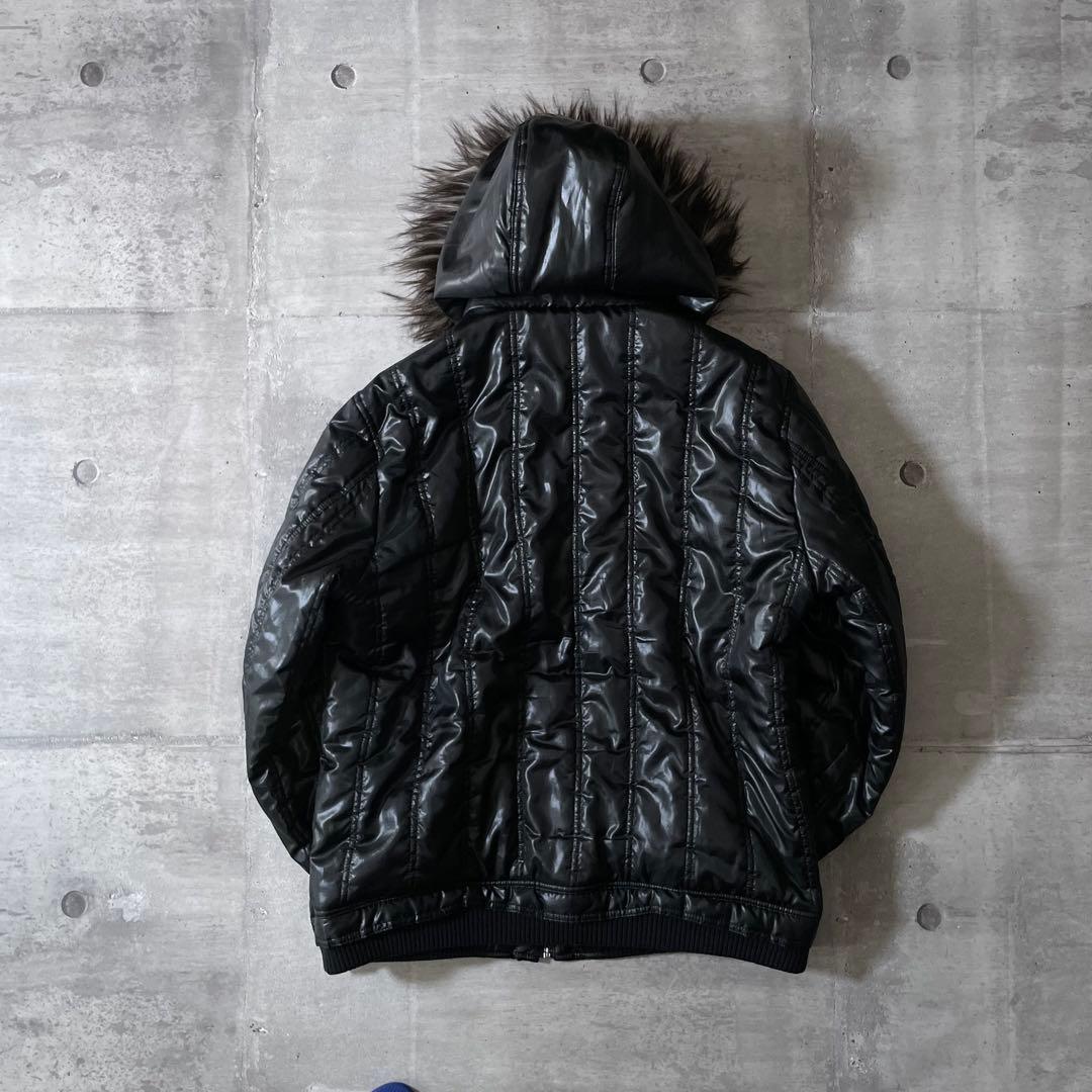 メッシュファー付き ダウンジャケット 光沢 平成 お兄系 y2k opium