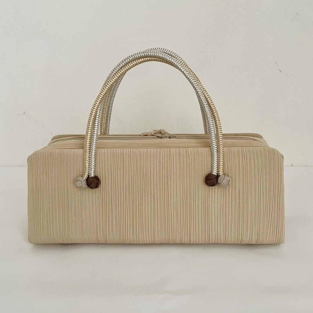 和装バッグ　横長　利休　バッグ　小田巻　ベージュ　正絹　日本製