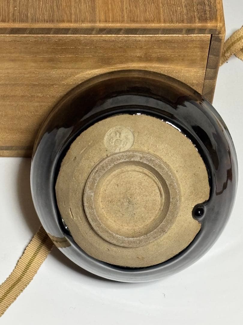 J07 送料無料 織部焼 蓋茶碗5客セット 懐石 茶道具 工芸品 木箱 在銘