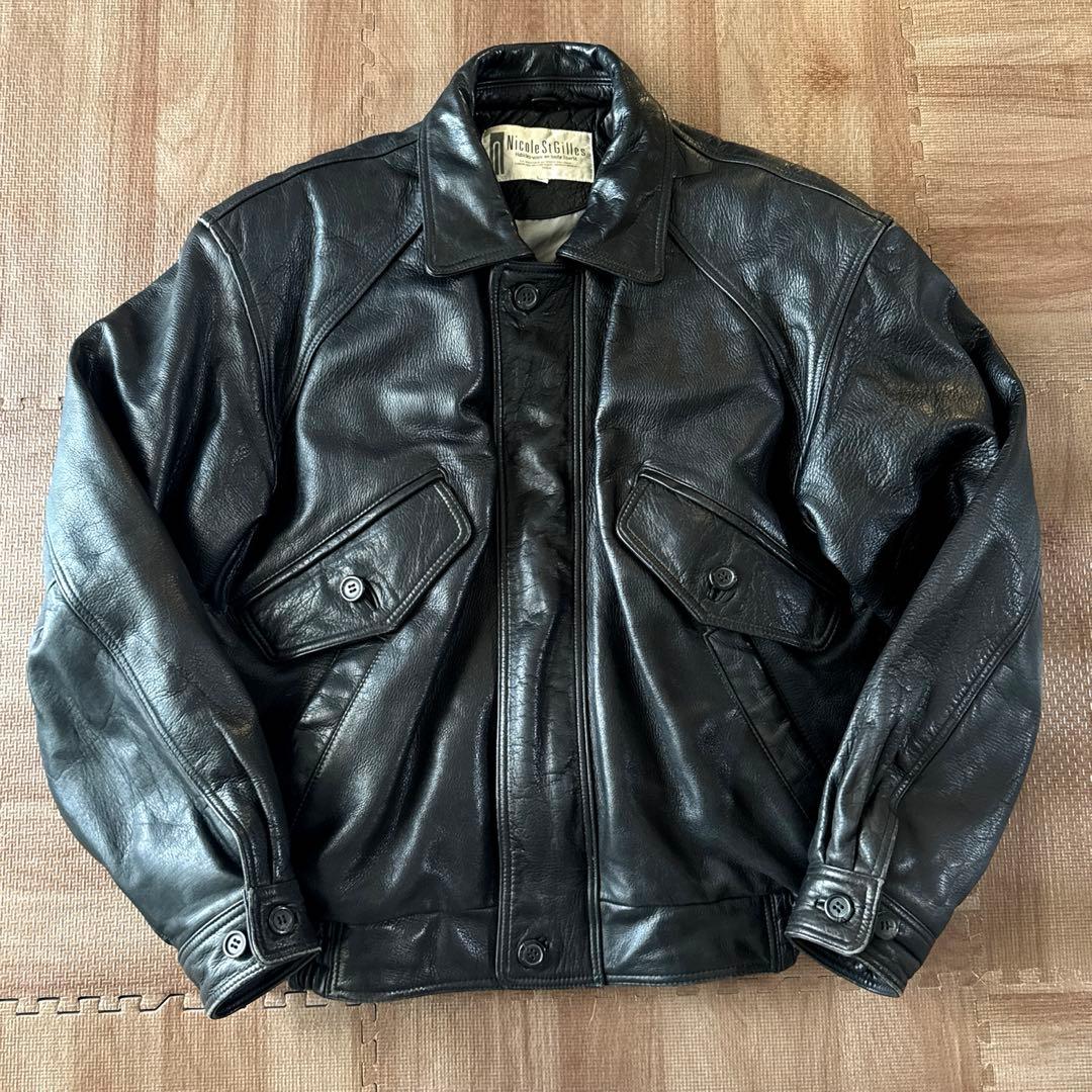 nicole st gilles 牛革 黒 A2 リアルレザージャケット L - メルカリ