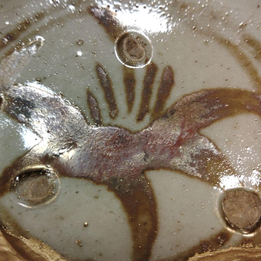 桃山時代 鉄絵アヤメ文絵志野小皿 金継ぎ 発掘品