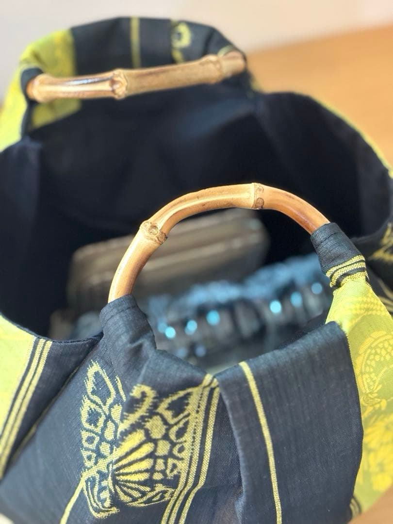 和装バック　着物バック　琉球柄　蝶と鯉みんさー柄（黄色）　入学卒業結婚七五三振袖