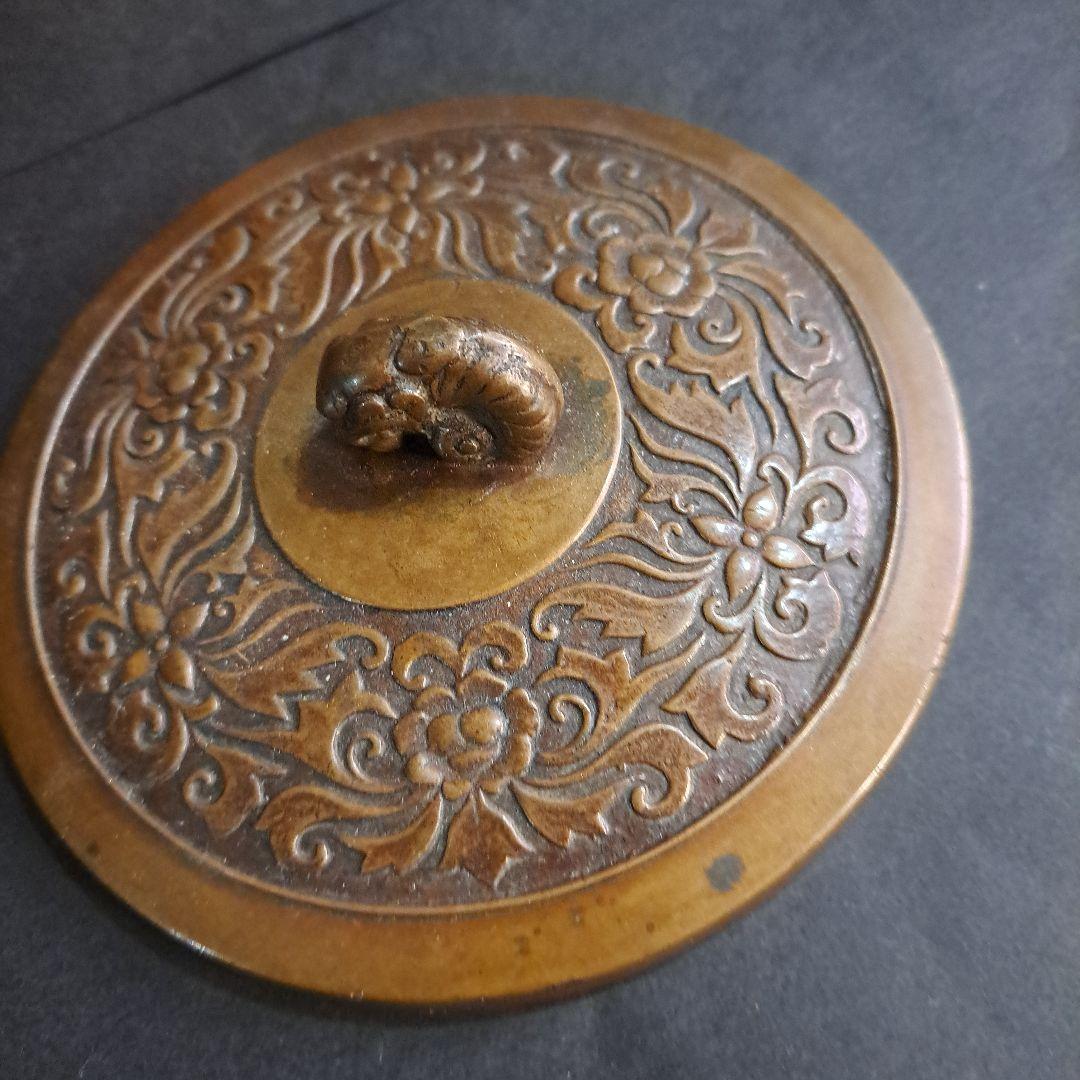 江戸中　青銅製　金工やかん　金工精密技工彫　 牡丹唐草図　高岡銅器