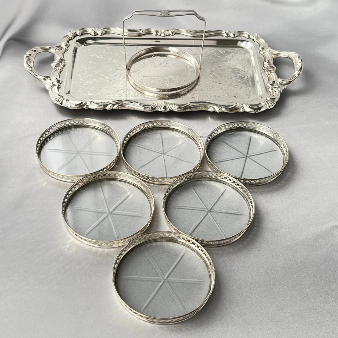 【Webster】【純銀 / ガラス】ワイングラスコースター 6枚 スターリング