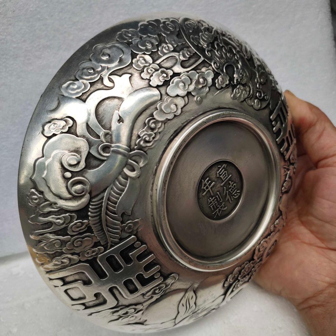 銅 細工 浮彫り祥雲瑞獣麒麟 銅皿銅盤 工芸品 美術品 置物