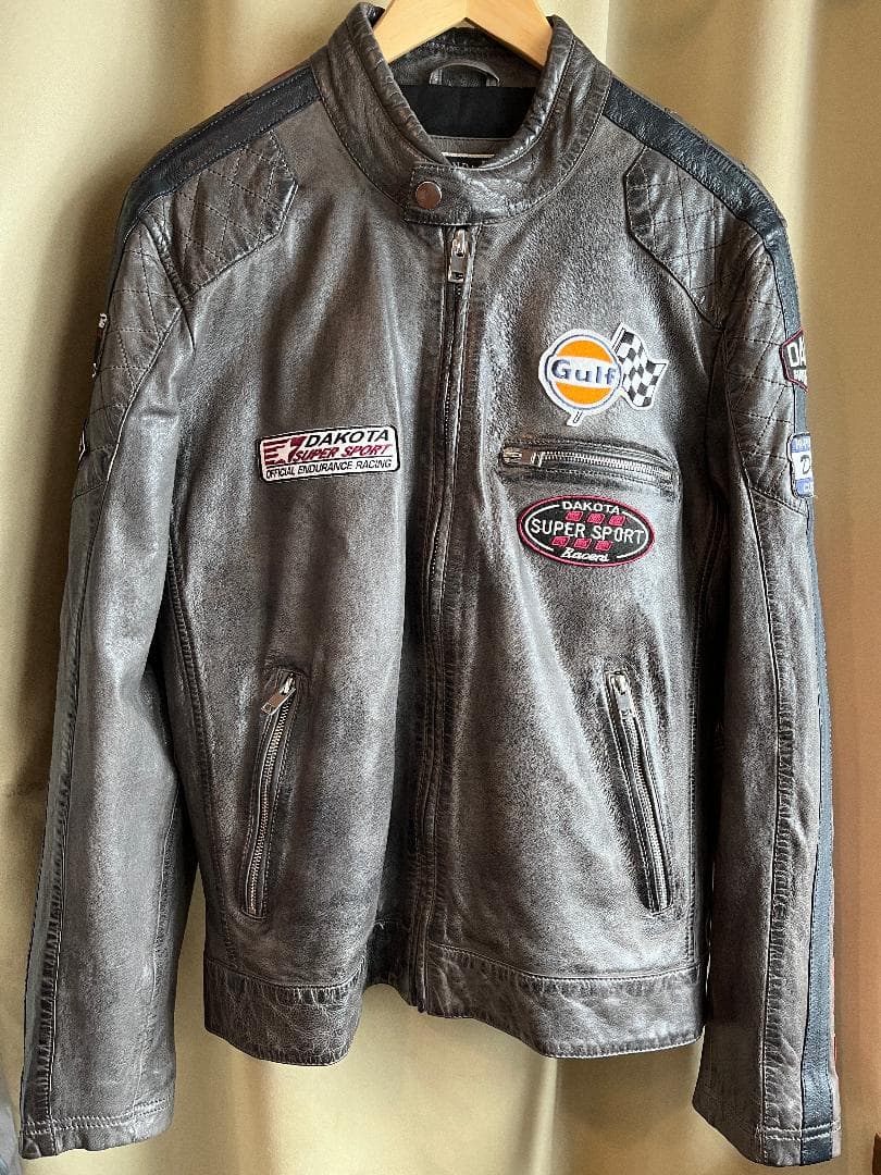 DAKOTA/GULF レザージャケット レーシングストライプ付き
