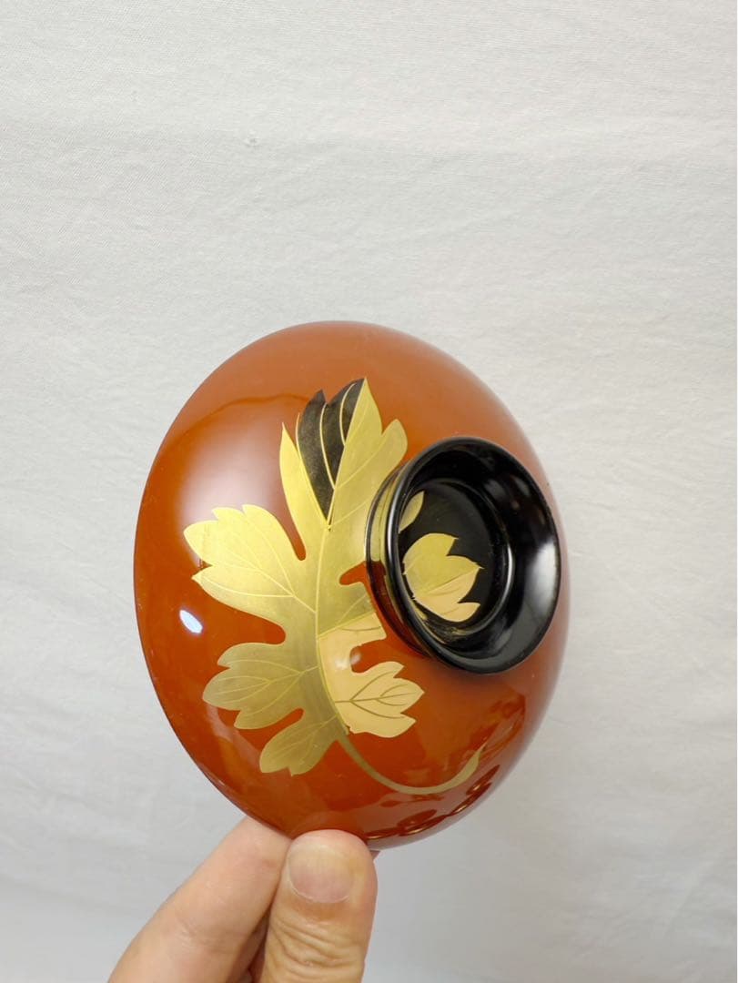 ほぼ未使用 懐石道具 木製 古代朱塗 金彩蒔絵 吸物椀十客組 内黒 木曾漆器共箱