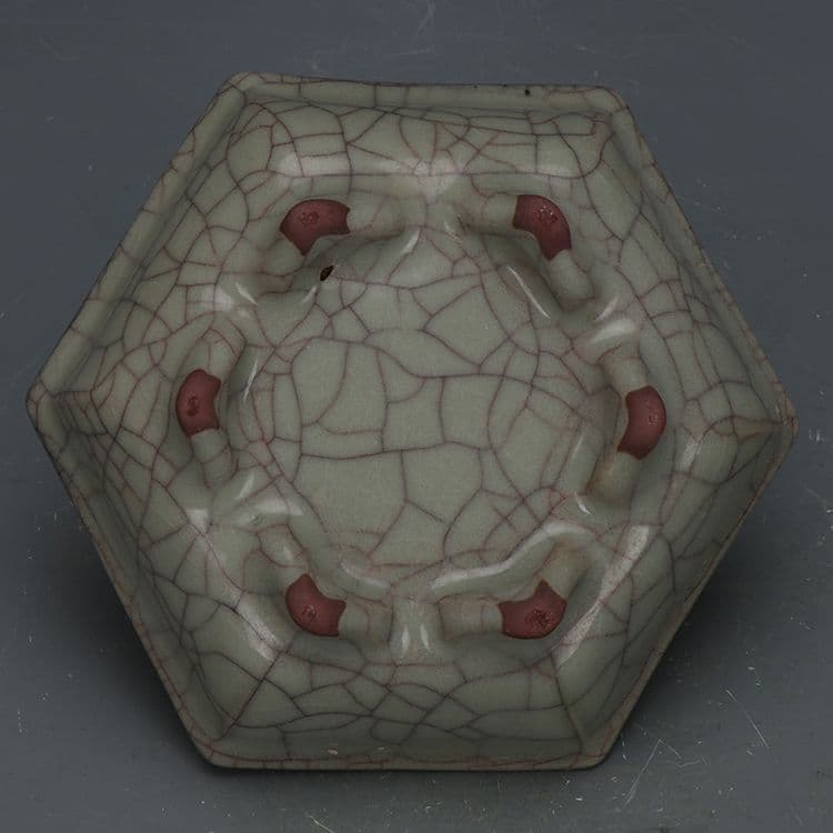 宋官窯六角筆洗 書道具 文房具 現代工芸品 美術品 置物