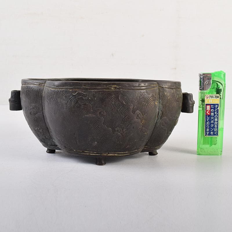 中国 古銅 波刻 木瓜形双耳香炉 M R8837 - メルカリ