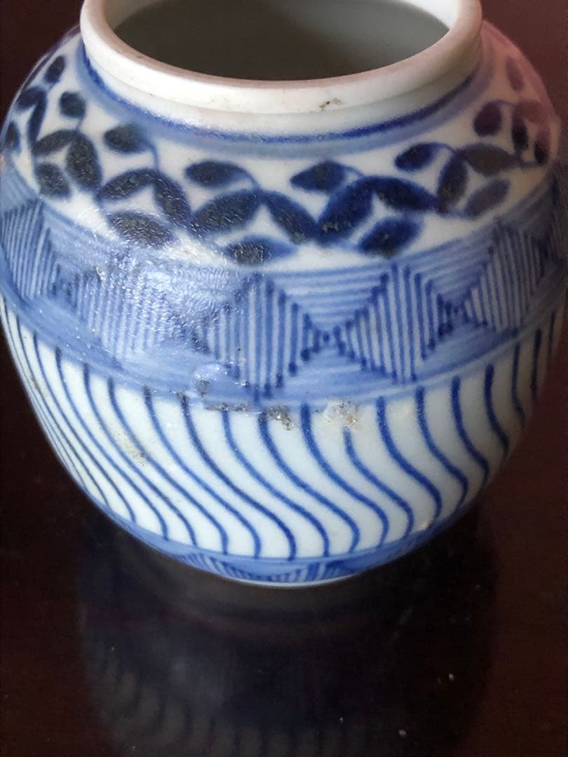 最終価格　唐物で瀟洒な染付幾何学文茶入桐箱入