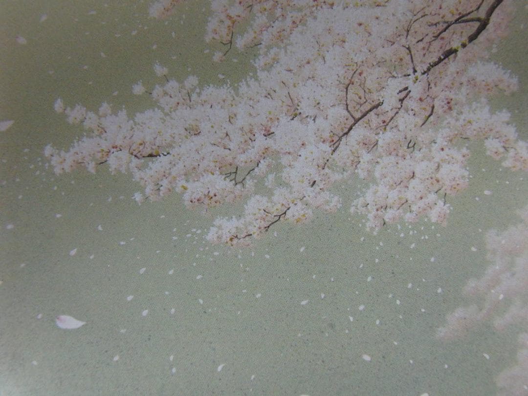 山地司、「桜に朧月」、希少画集、額装画、日本製・新品額にて額装