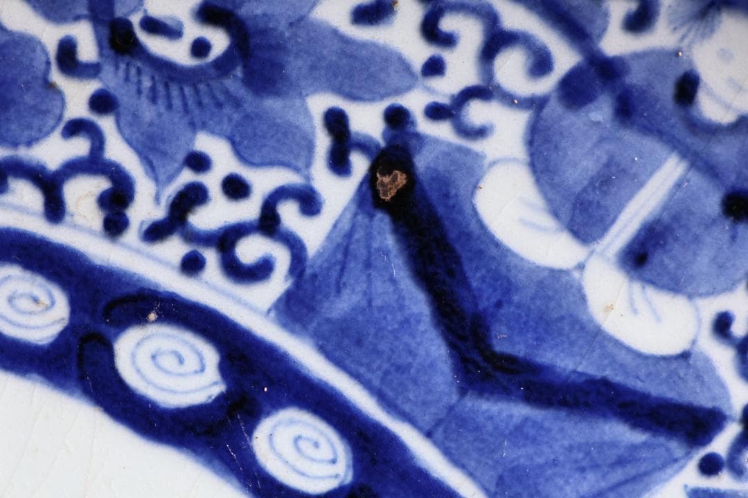 江戸中期 古伊万里 染付 大皿 花鳥風月図 角福銘 直径42㎝