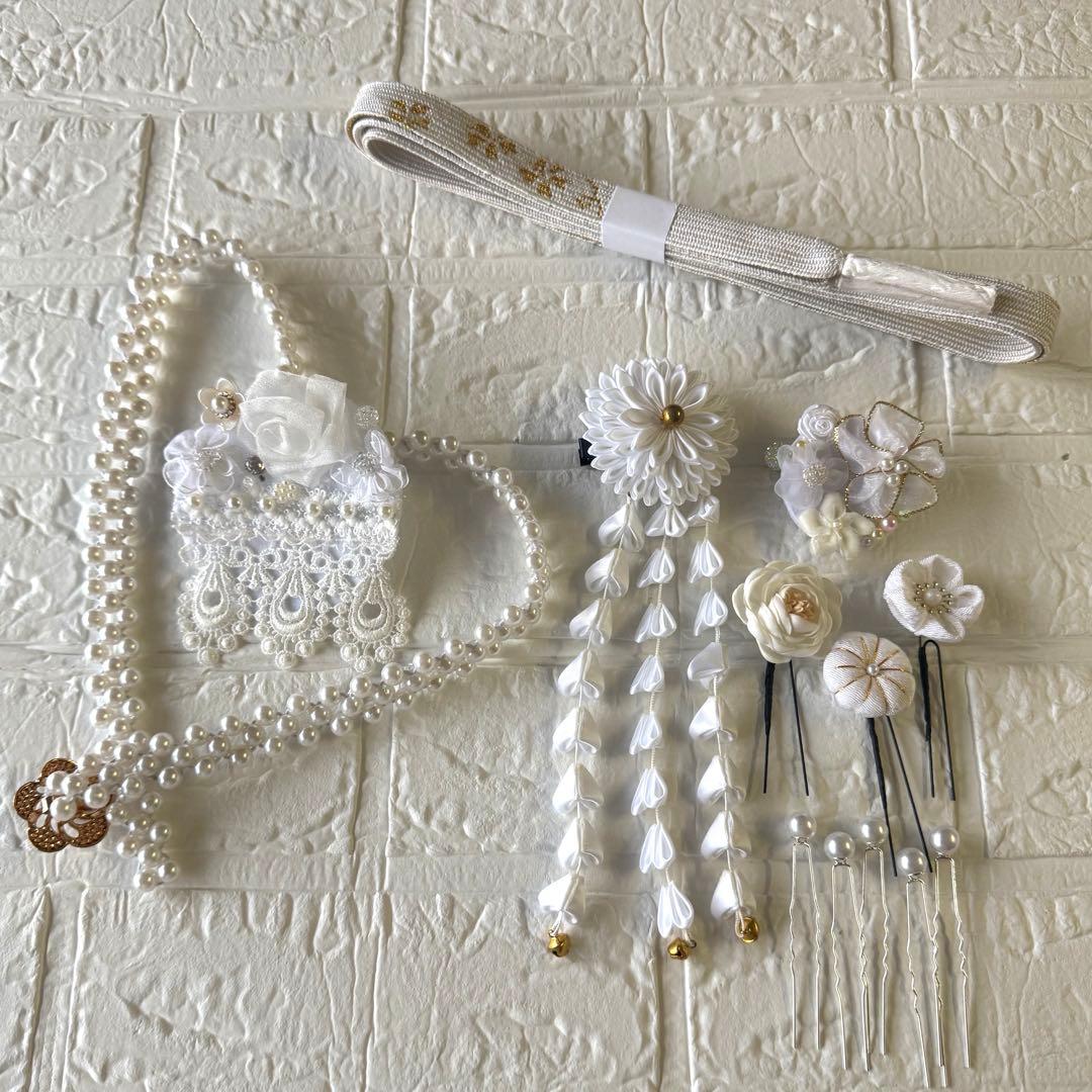 ふりふレース お飾り 重衿 半衿 正絹 帯揚げ 帯締め パール装飾 振袖セット