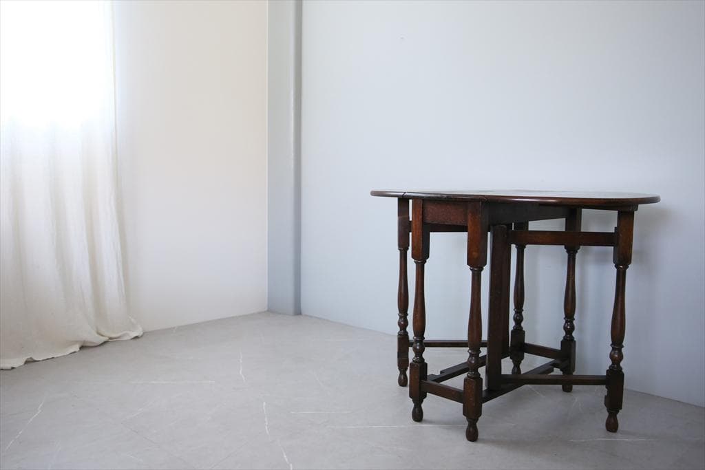 英国アンティーク木製ゲートレッグテーブル/ダイニング机バタフライ(89-118)