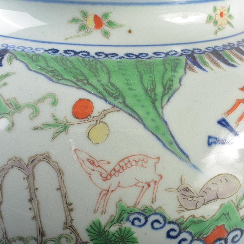 中国　大明萬暦年製　五彩　神獣文　壷　高さ約34cm　V　R7165F