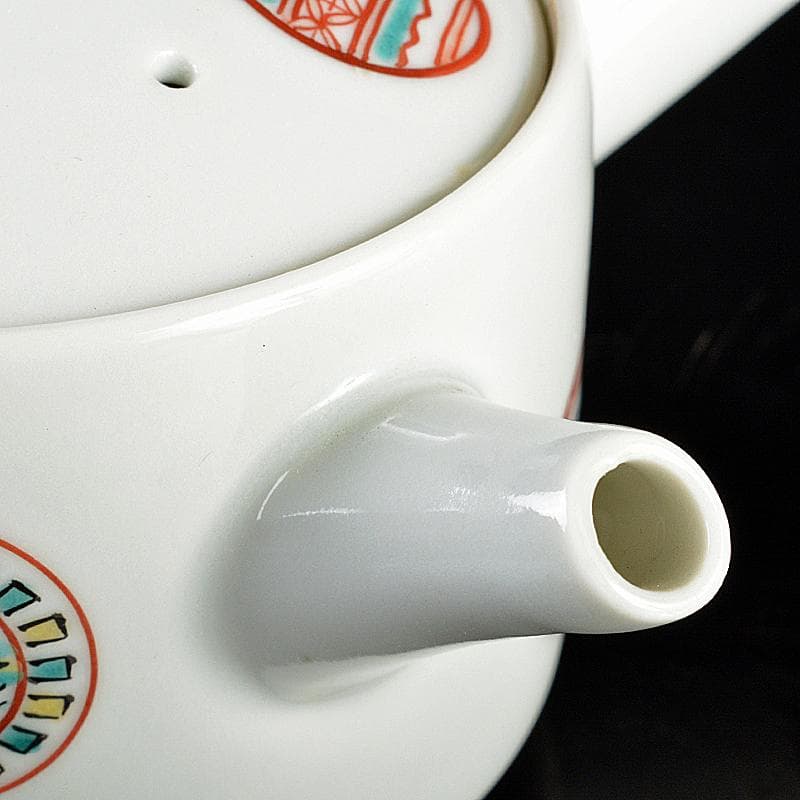 九谷焼 須田青華造 色絵 丸波模様 急須 煎茶碗 五客 共箱