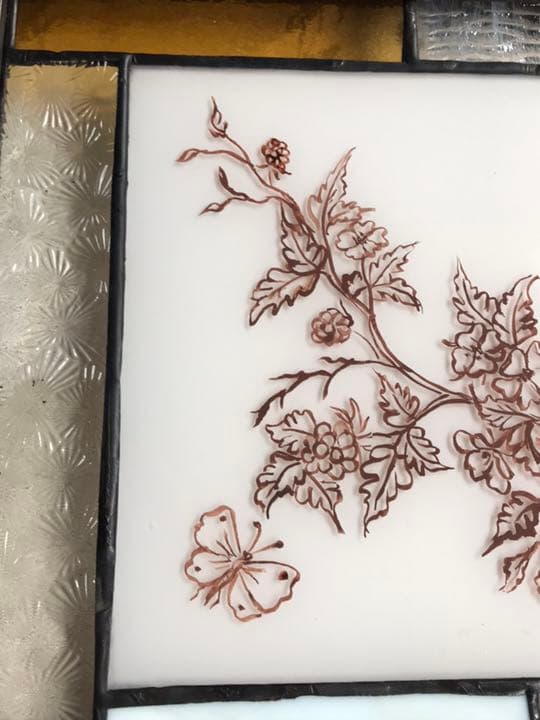 絵付け ストーンヘンジ ステンドグラスパネル 高さ約115cm幅約55cm 絵付け