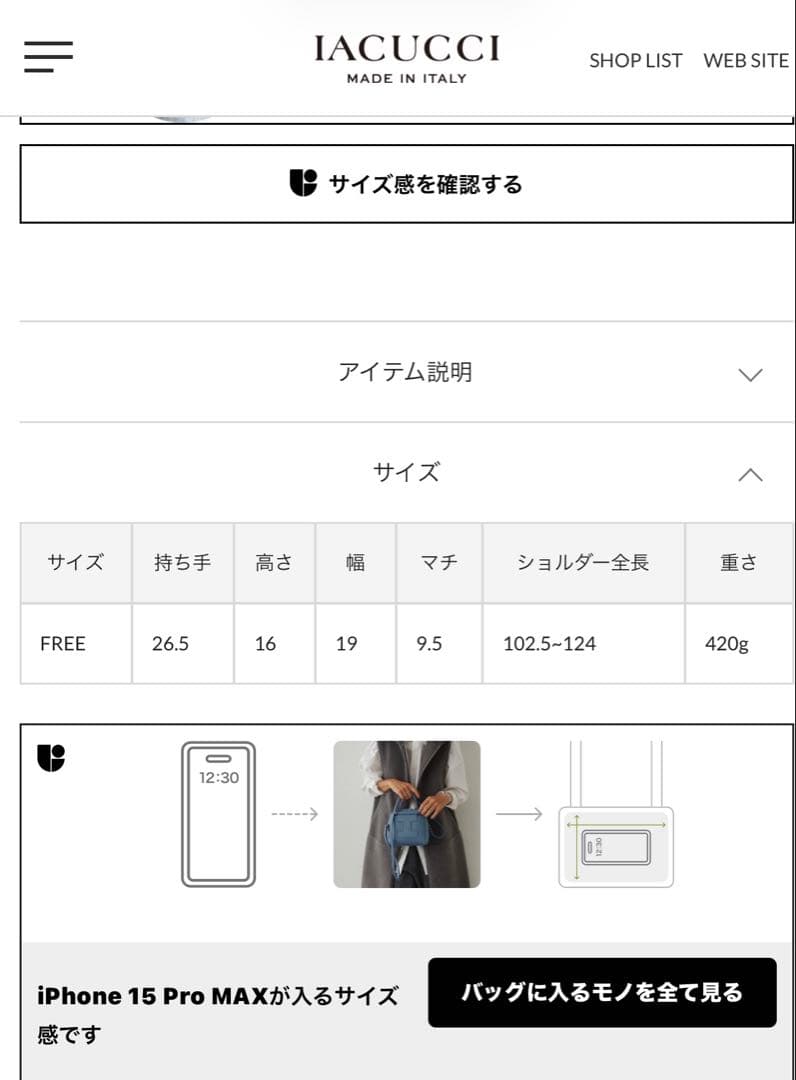 IACUCCI イアクッチ　クーポラ ALCE ショルダーバック　未使用に近い