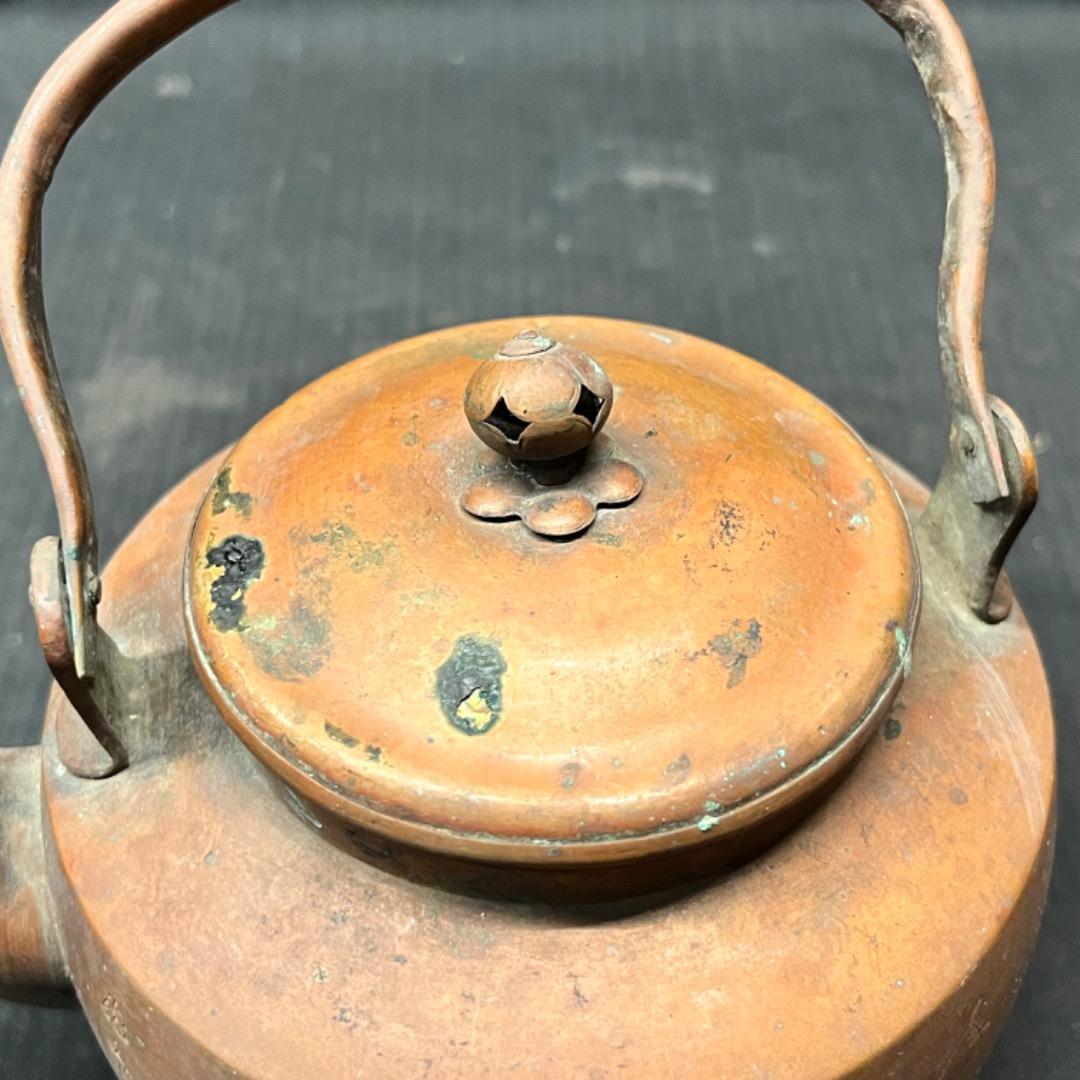 ▽Eb右1106 龍文堂造 銅製 急須 鶴 梅摘み 湯沸 煎茶道具