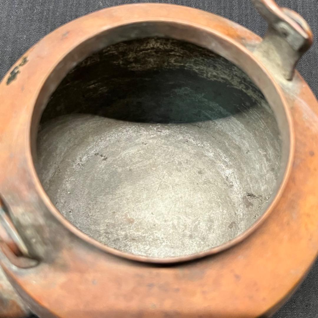 ▽Eb右1106 龍文堂造 銅製 急須 鶴 梅摘み 湯沸 煎茶道具