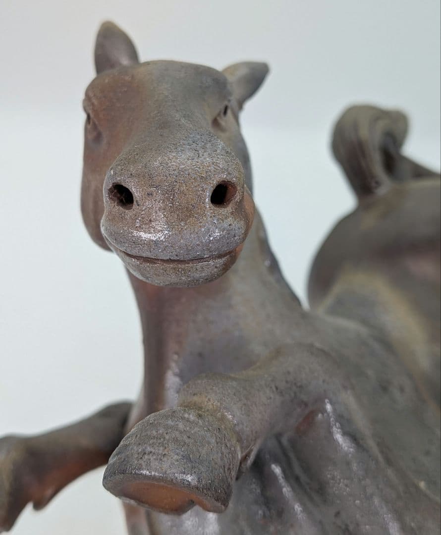 二代目小山一草 備前焼 窯変午置物 共箱 干支置物 午年