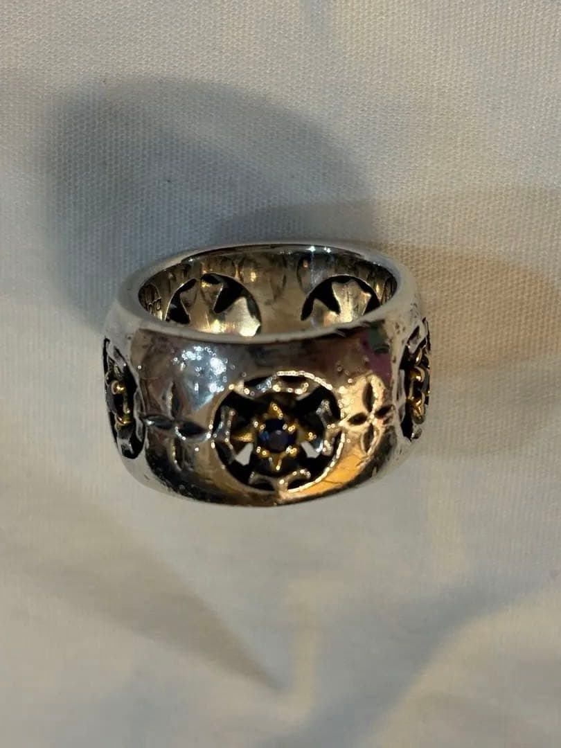 k18 サファイア5面透かし加工シルバー950ピンキーリング7号