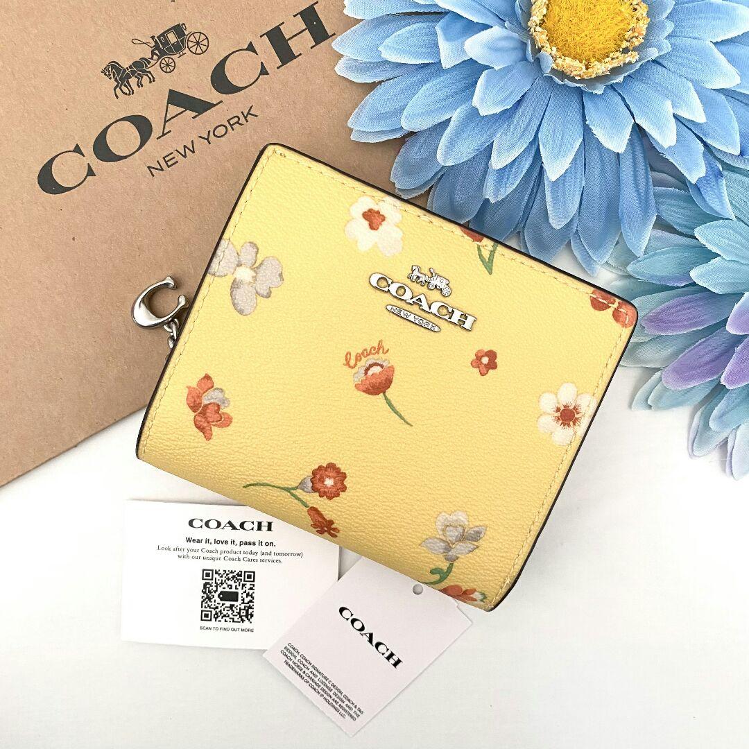 新品】COACH(コーチ)イエロー 花柄 レザー 折り財布 COACH コーチ 折り