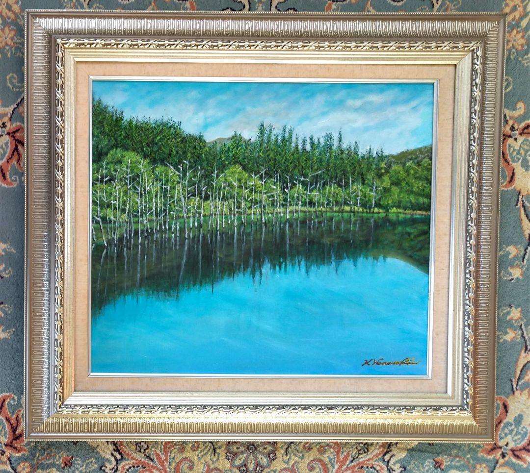 美瑛・青い池03」アクリル画 原画 風景画 額縁付 SMサイズ 絵画 Oni