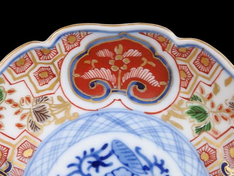 大聖寺伊万里 金襴手 草花に亀甲紋の図 4寸皿 5枚 233AS-