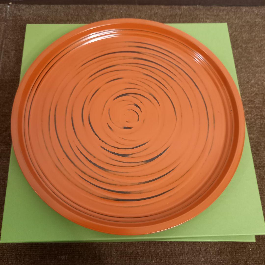 未使用】象彦の丸盆 (根来塗 漆器 ロクロ目 朱塗り 丸盆