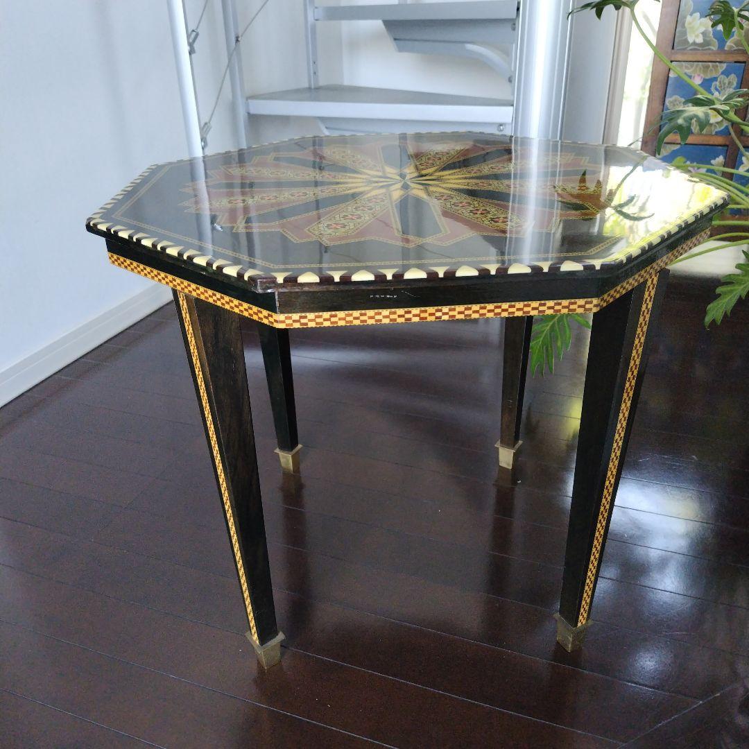 アンティーク 象嵌 寄木細工 天然木 ウッドテーブル 飾り台 レトロ