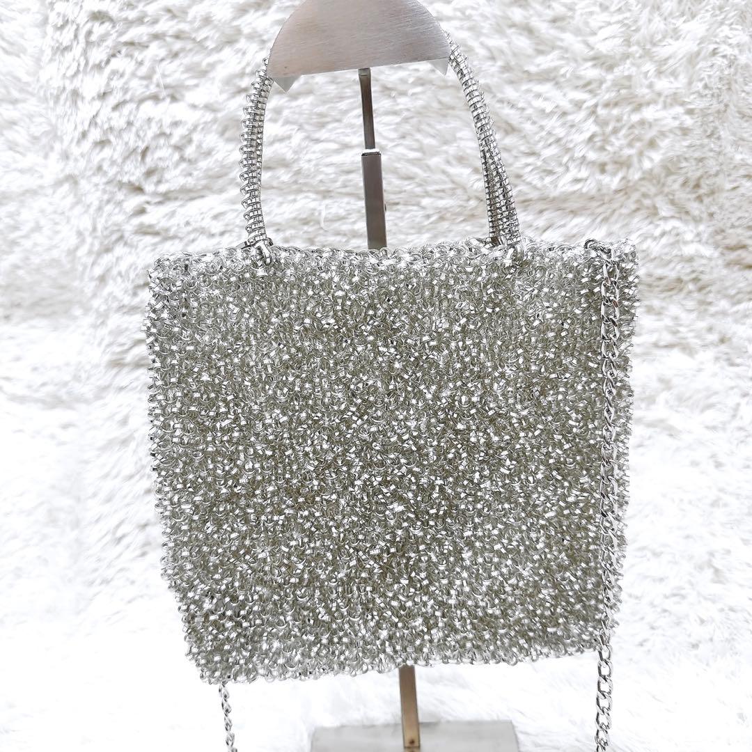 美品✨アンテプリマ　ワイヤーバッグ　スタンダード　スクエア ミディアム　シルバー